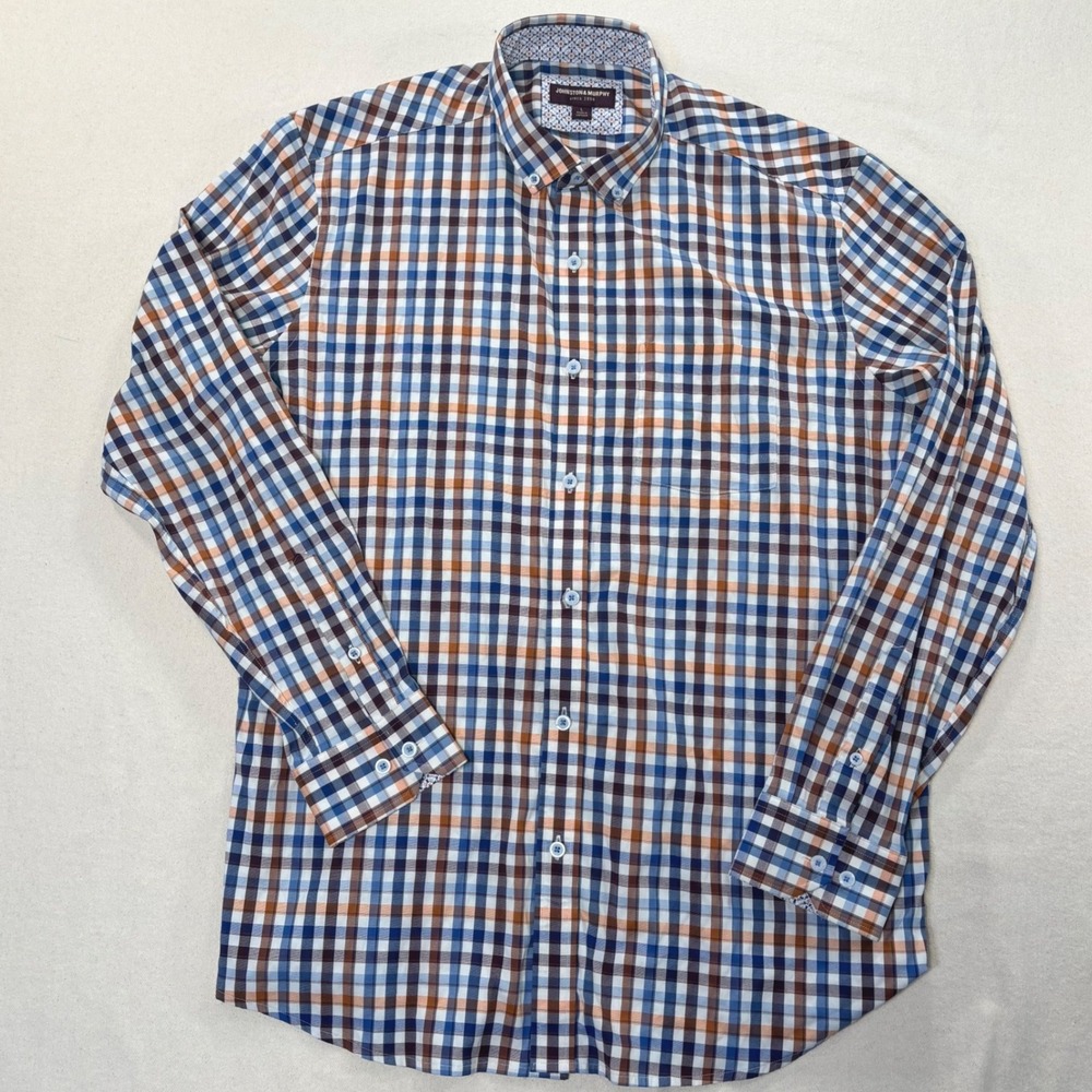 Johnston & Murphy Blue and Brown Checkered Dress Shirt